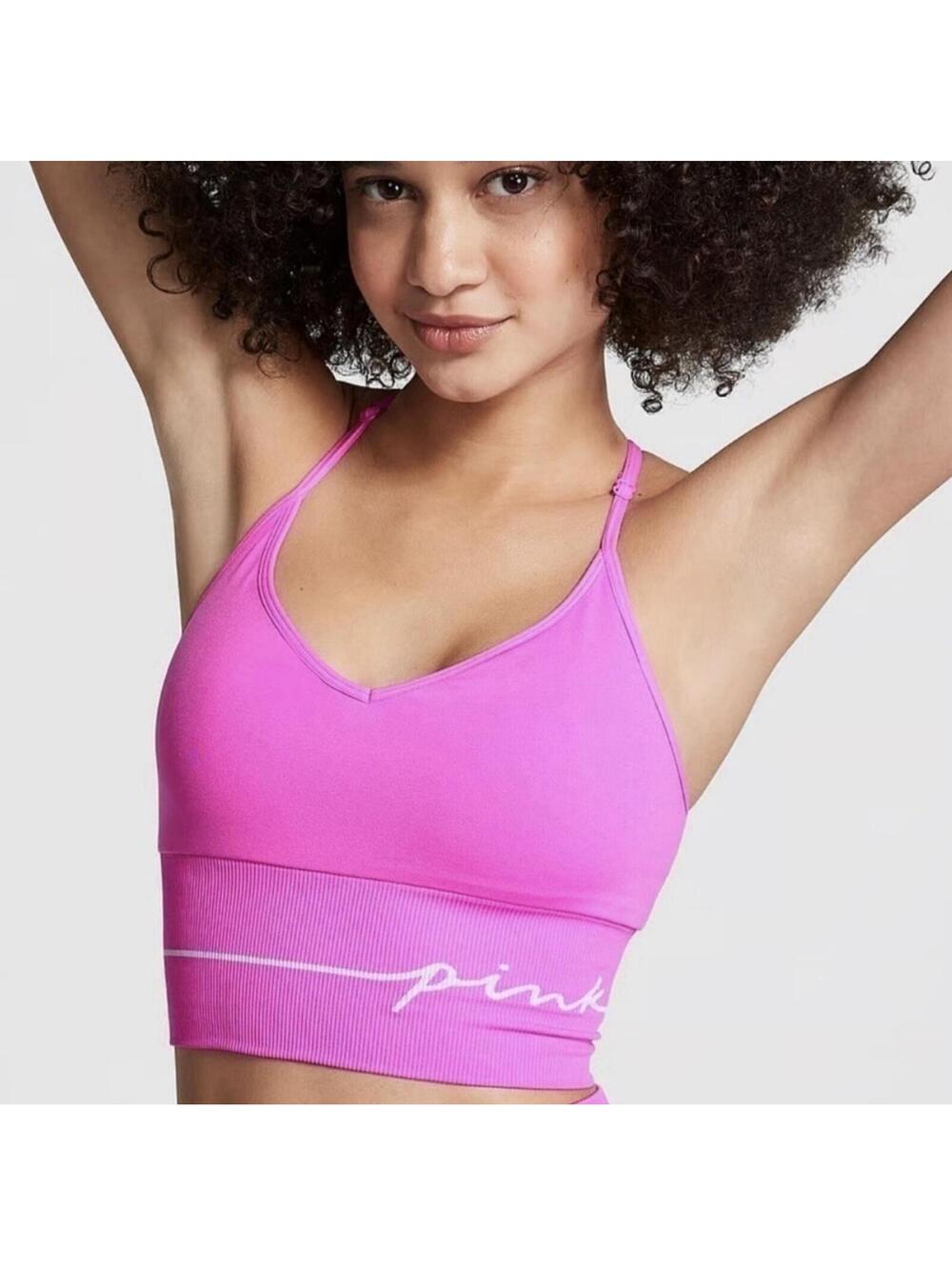 Victoria's Secret pink seamless long line sport bra NEW Medium Hot Pink